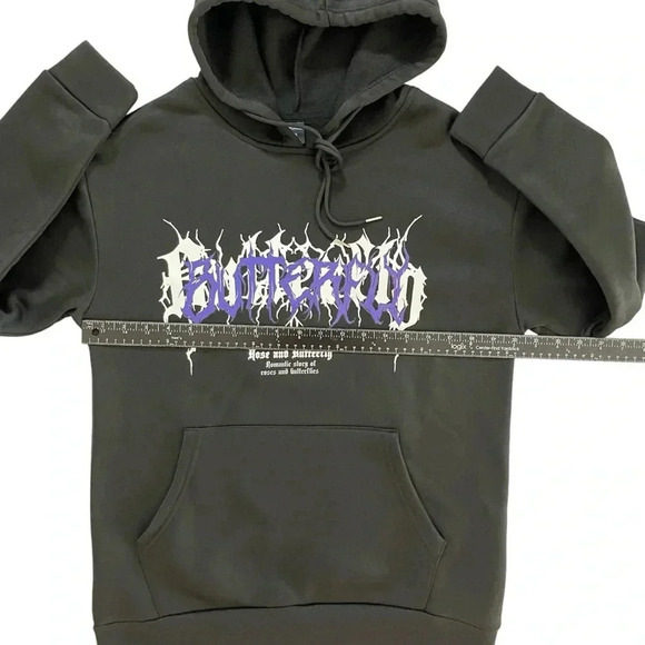 ROMWE Grunge Punk Roses & Butterfly Drawstring Hoodie with Kangaroo Pocket Sz SM - Picture 12 of 12